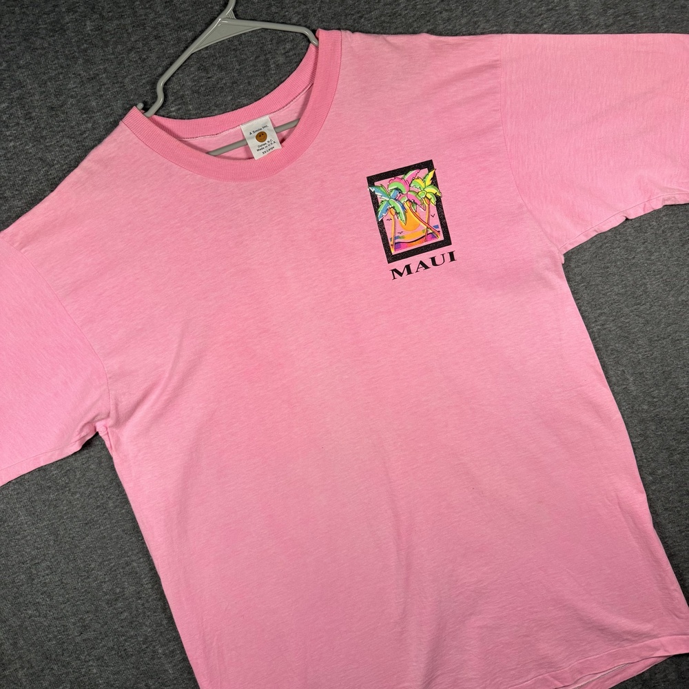 Vintage Maui Simply Paradise T Shirt XXL Pink Neon Palm Tree Made in USA 80s 90s